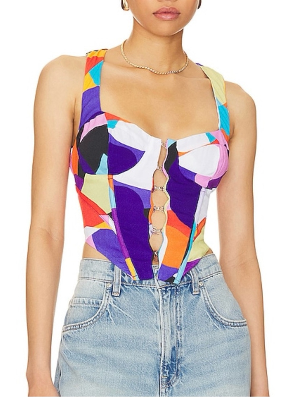 AFRM Multicolor Abstract Corset Top- Purple, Pink, Orange, Blue
